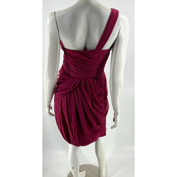 Lara Silk Cocktail Dress Size 12 Scarlet Pink Jeweled One Shoulder Pintuck NEW - Picture 4 of 6